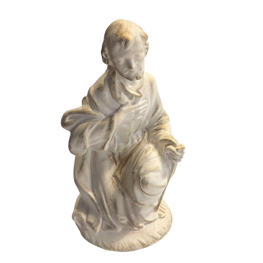 Vintage Atlantic Mold 9" Ceramic Saint Joseph Nativity Figurine White Gold 9"